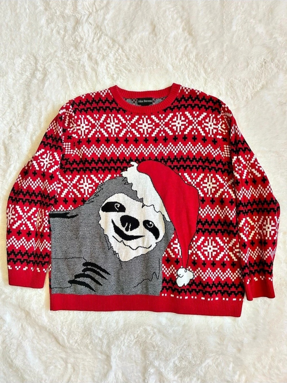 Alex Stevens Sloth Santa Hat Ugly Christmas Sweater Graphic Sweater Men’s M